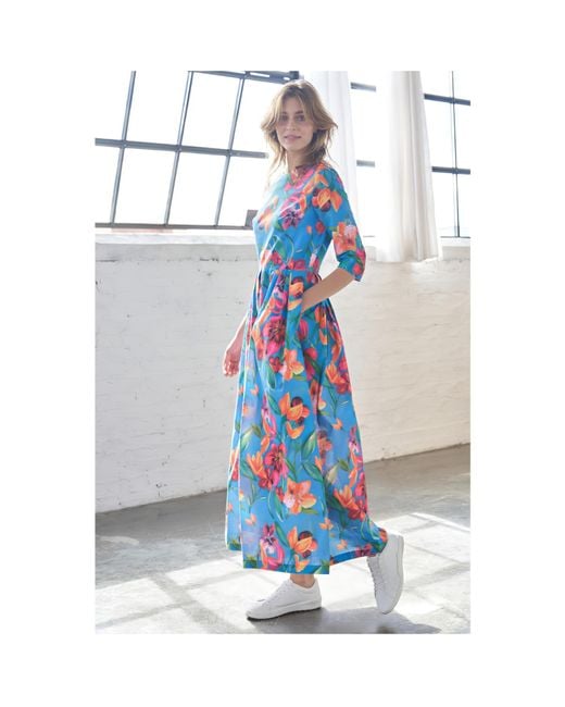 Marianna Déri Blue Floral Print Maxi Dress With Detachable Wide Belt