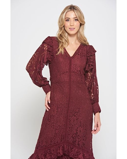 Frock and Frill Red Moira Burgundy Lace Midaxi Dress