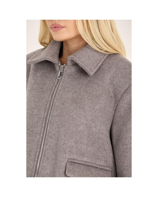 Loom Archives Gray Wool Blend Collared Zip Up Jacket