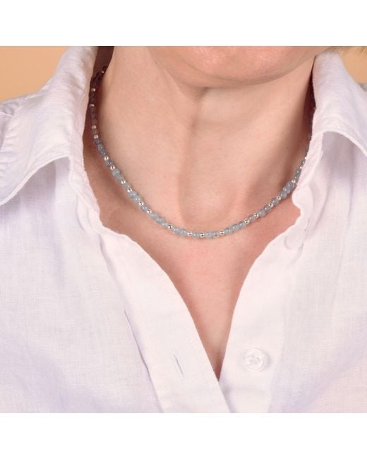 Nellou Jewellery Metallic Jewel Bead March Birthstone Necklace Plated Sterling