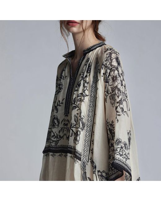 Belsize25 Natural Mughal Empire Series Pure Ramie Print Kaftan Dress