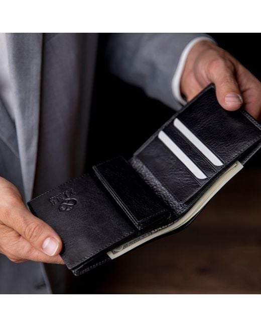 Time Resistance Black Leather Bifold Wallet for men