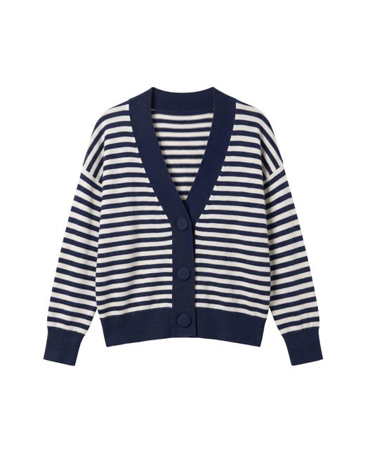 Brodie Cashmere Blue Beach Stripe Cashmere Cardigan