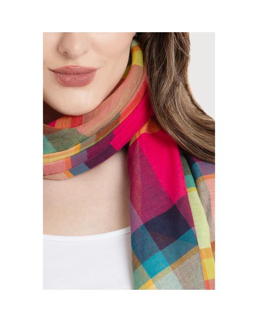 Saachi Pink Plaid Cotton Scarf