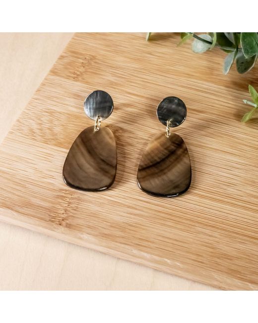 LIKHÂ Brown Classic Trapezoid Mother-Of-Pearl Earrings