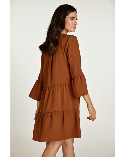 Conquista Brown Chocolate Tencel Gathered Seams Dress