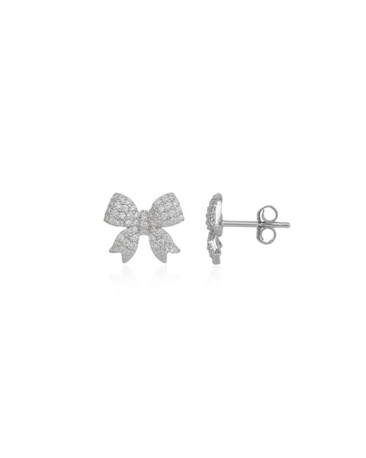 Spero London Metallic Bowtie Sterling Silver Zirconia Stud Earring