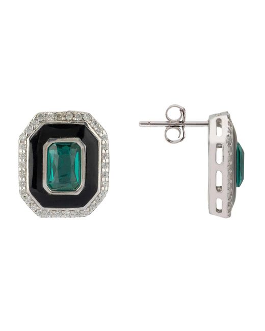 Latelita London Green Art Deco Emerald And Enamel Stud Earrings Silver