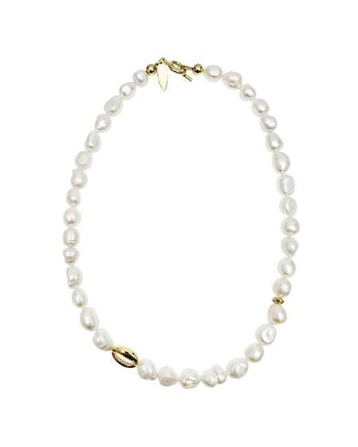 Farra Metallic Irregular Freshwater Pearls With Gold Shell Charm Necklace