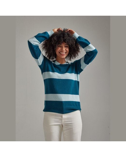 Salts Green Split Neck Polo Stripe Sweater