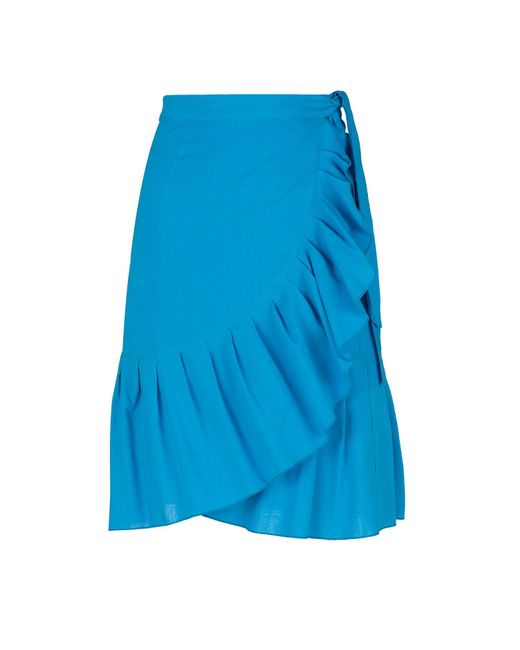 Conquista Blue Turquoise Wrap Ruffle Skirt
