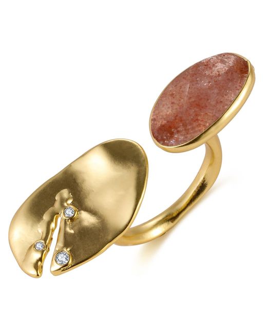 Rare Matters Jewelry Brown Floating Stone Strawberry Quartz Huggie Ring