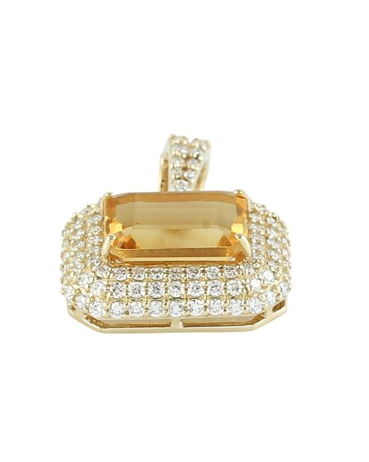 Artisan Metallic Emerald Cut Citrine & Diamond Halo Pendant