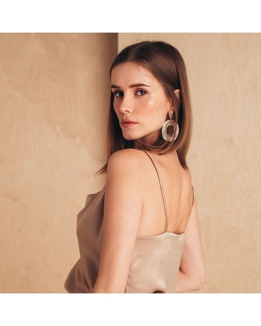 MIONÈ Brown Silk Camisole Top With Draped Detail