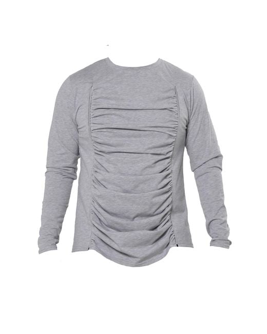 Metamorph Gray Long Sleeve Top With Front Drapings for men