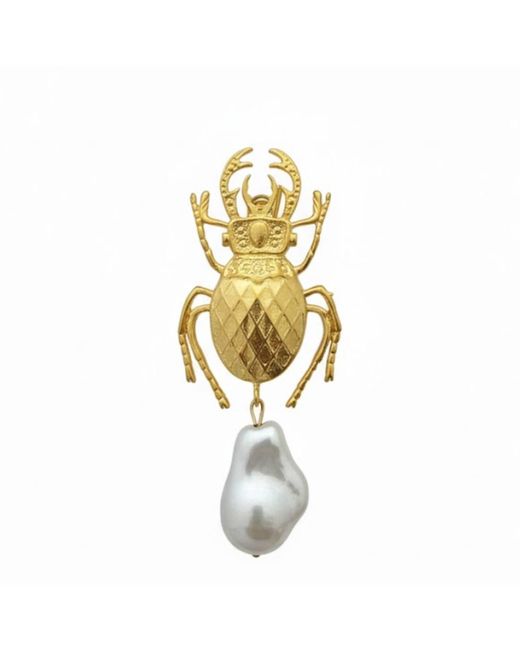 Silver & Elegant Co. Metallic Beetle Pearl Thick Plated Bronze Brooch