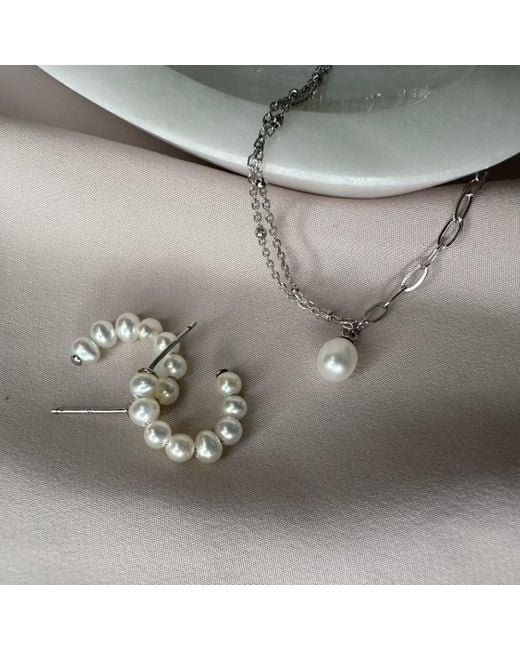 Clemence Wren Metallic Freshwater Pearl Medium Hoop Earrings
