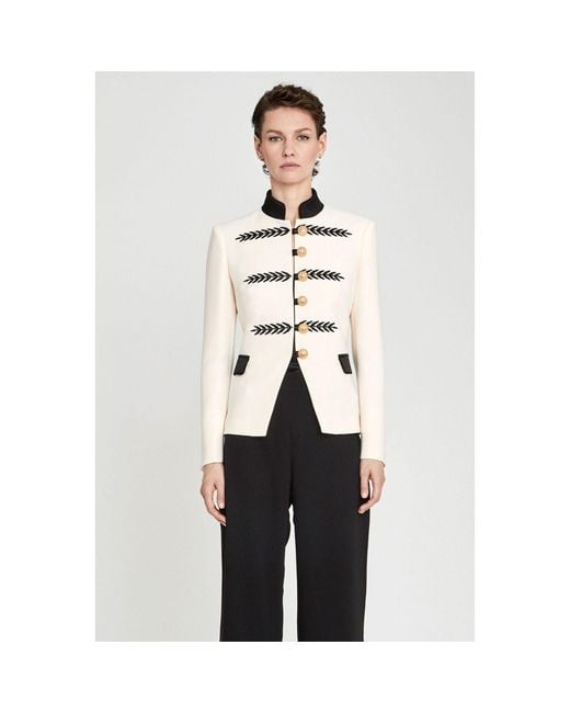 The Extreme Collection White Neutrals Ivory Short Military Blazer With Embroidery