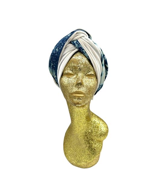 Julia Clancey Blue Indigo Splash Denim & Ivory Velour Reversible Turban