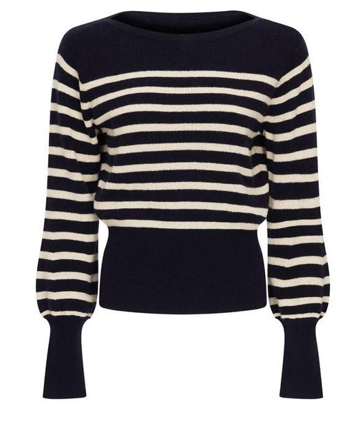 Guinea London Blue Breton & Cream Lurex Stripe Wool & Cashmere Jumper