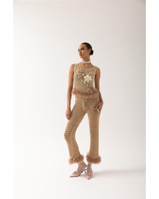 Andreeva Natural Handmade Crochet Top With Embroidery