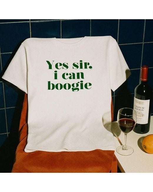 Fanclub White Yes Sir I Can Boogie Oversized Retro Slogan T-Shirt