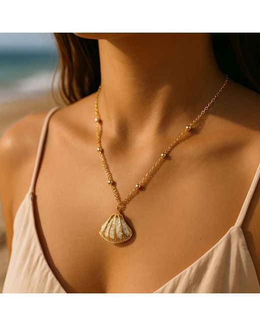 My Little Nature Metallic Natural Seashell Necklace With Plated Chain