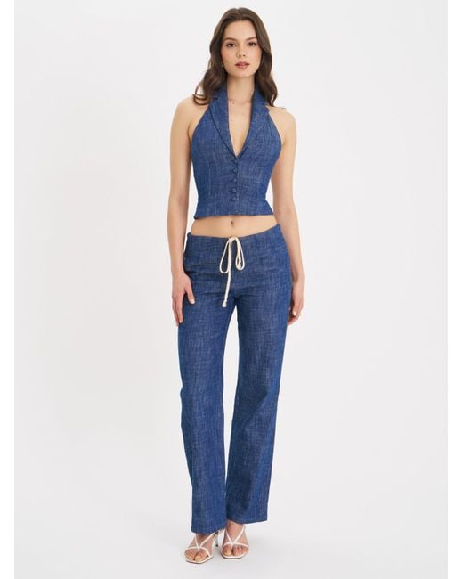 Miss Circle New York Blue Rafaella Ruched Back Cotton Denim Suit Vest