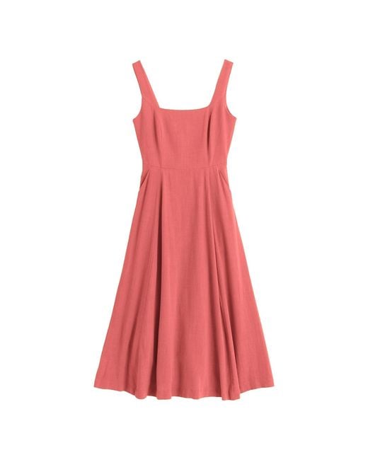 Louche Pink Baya Linen Mix Square Neck Midi Dress