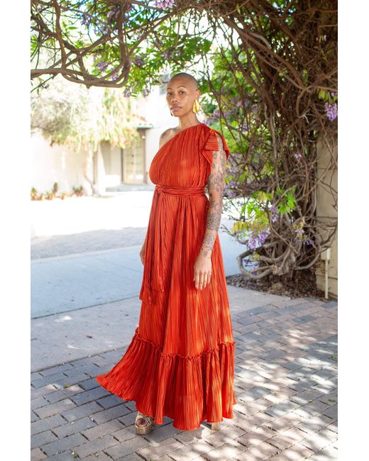Jennafer Grace Red Tatjana One-Shoulder Maxi Dress