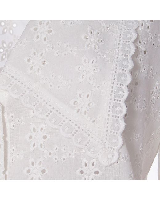 AGGI by HALEWSKI White Manola Cream Puffed Sleeves Embroidered Shirt