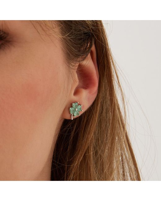 Spero London Four Leaves Clover Sterling Silver Earring & Necklace Set In Green