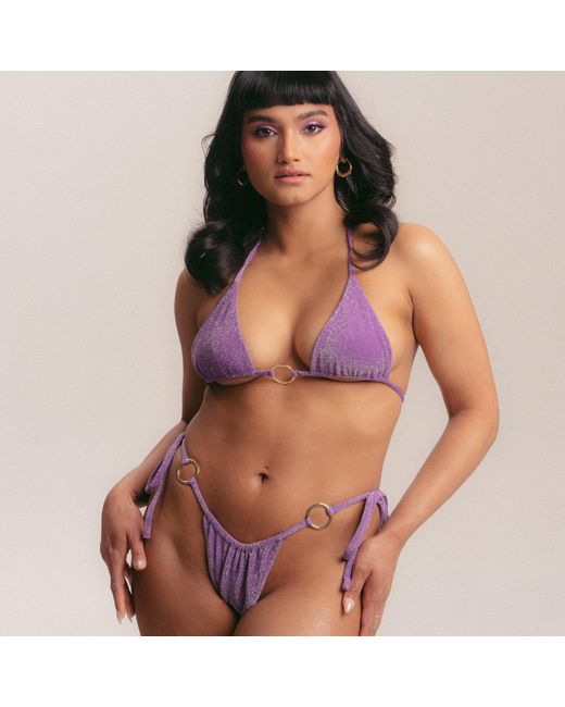 Patti Jane Swim Purple Cher's Sparkle Thong Disco Bikini Bottoms