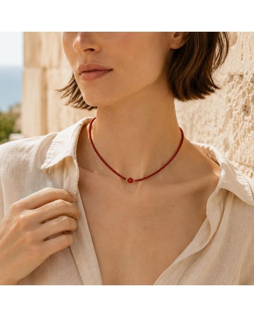 Unaloe Red Sterling And Coral Beaded Necklace