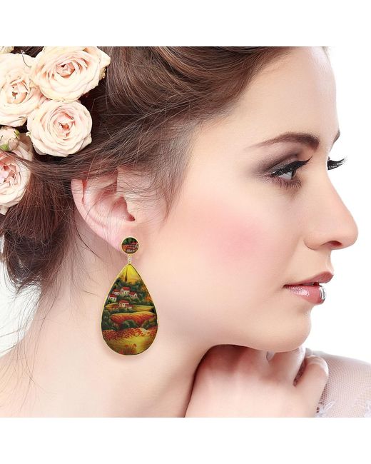 Artisan Yellow Natural Diamond Dangle Earrings 18k Gold Bakelite