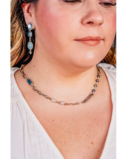 Loni Paul Jewelry Metallic Moonstone, Kyanite, Aquamarine & Pearl Short Necklace