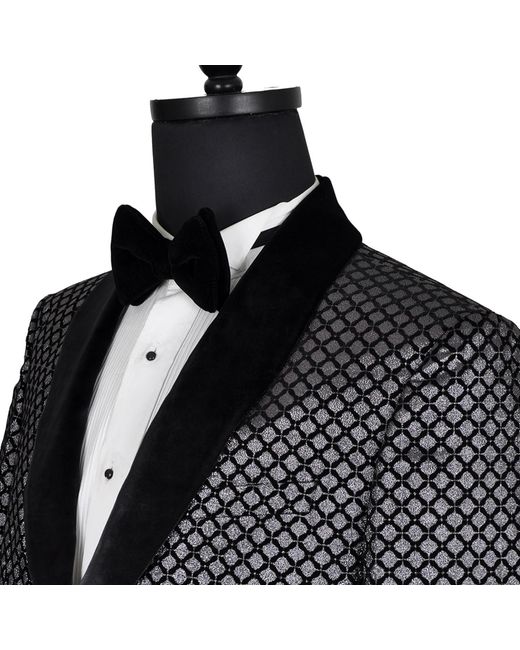 DAVID WEJ Black Washington Jacquard Velvet Shawl Lapel Blazer for men