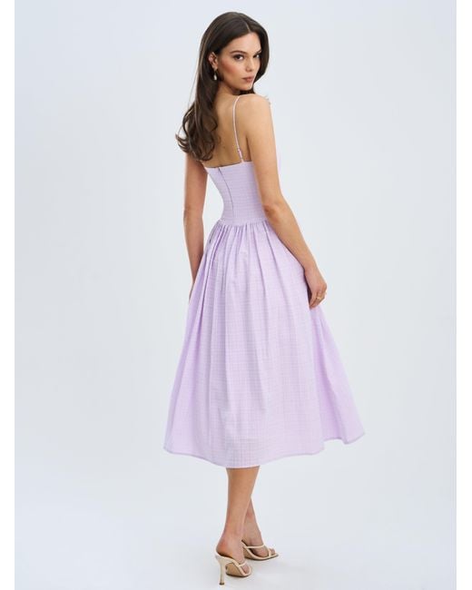 Miss Circle New York Purple Jaclyn Lace Trim Cutout Seersucker Midi Dress