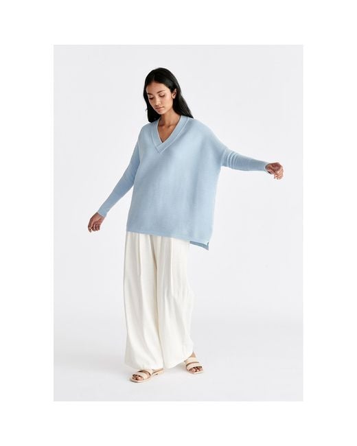 Paisie Blue V-Neck Ribbed Jumper