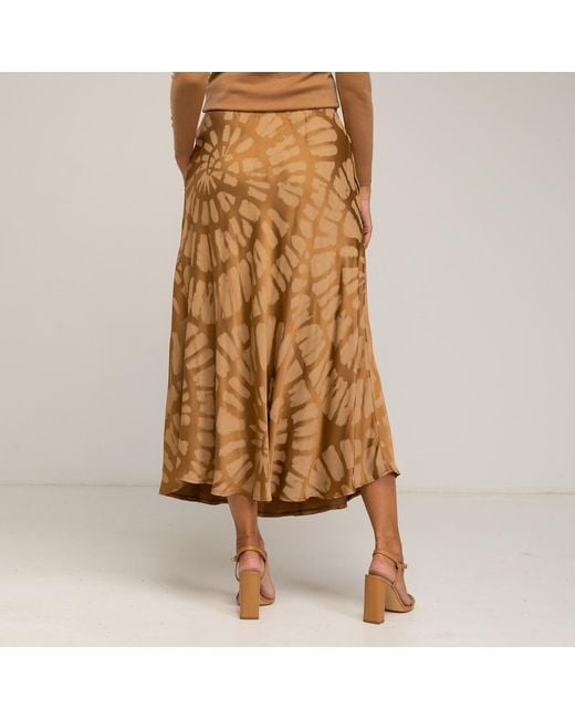 Tantra Spain Sl Brown Midi Skirt With Silk, Geometric Print, Pockets, And Elastic Waistband
