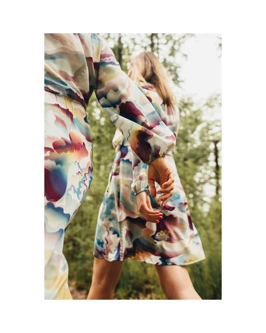 Oh!Zuza Blue Echo Lightweight Mini Wrap Dress With Pockets – Abstract Print