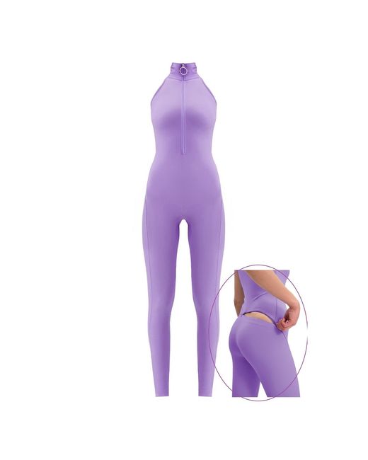 Monosuit Purple Sleeveless High Neck Zip Up Bodysuit Americana