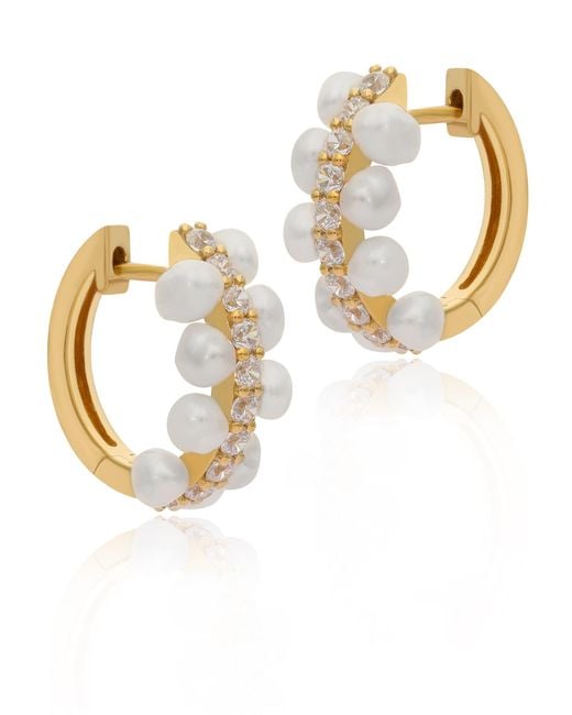 The Jewelz Metallic Raise Me Pearl Hoops Earrings