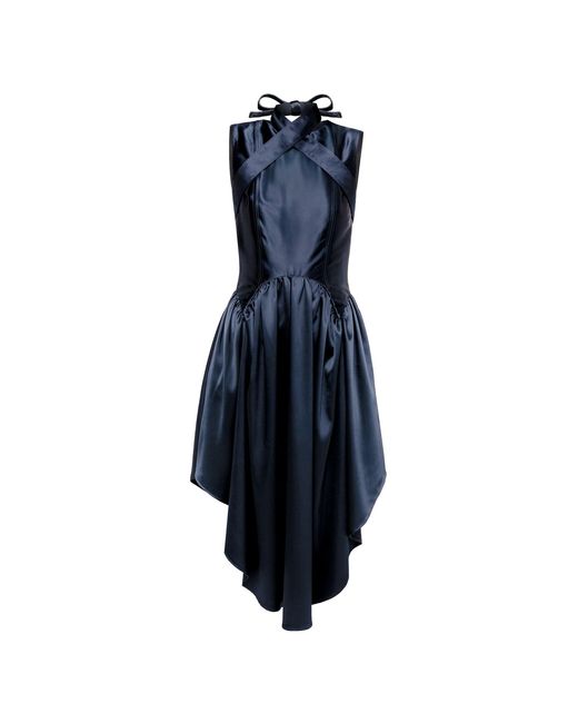 GUILLAUME ALEXANDRE Blue Shiny Asymmetrical Flared Dress