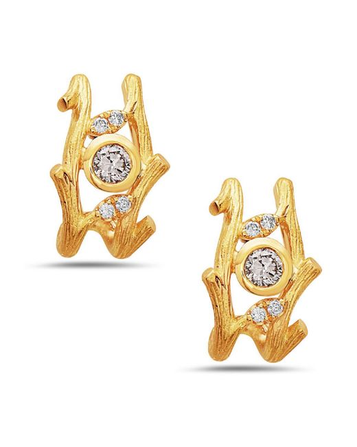 Artisan Metallic 18k Yellow Gold Bezel Set Natural Diamond Designer Stud Earrings