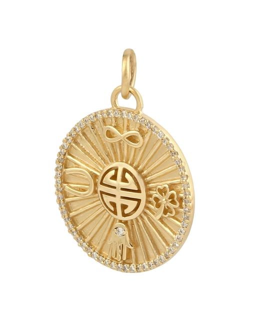Artisan Metallic Natural Diamond Infinity Hamsa Charm Pendant 14k Yellow Gold Jewelry