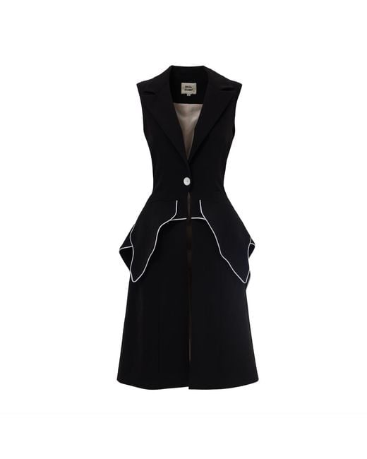 Julia Allert Black Modern Elegant Deep V-Neck Vest With Peplum Detail