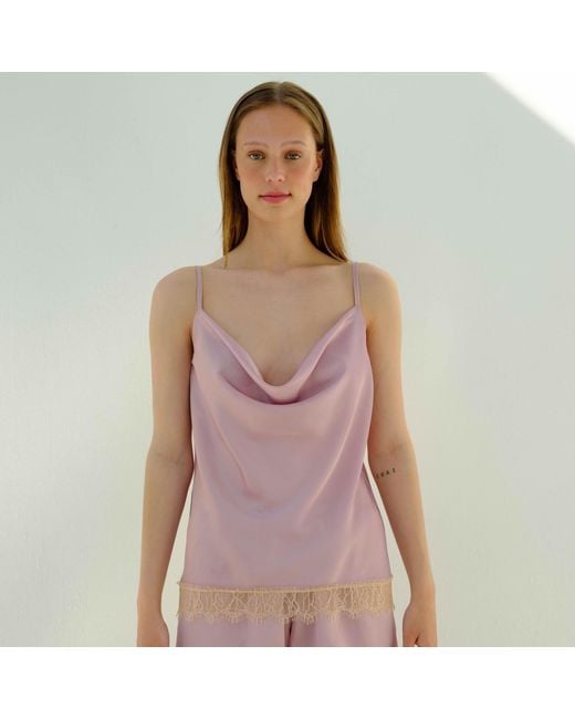 Noblesse Oblige Gray Cactus Flower Lace Trimmed Cowl Neck Camisole