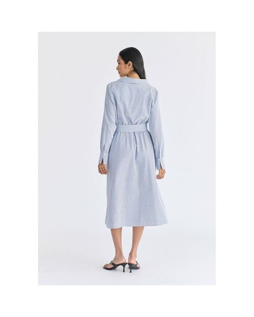 Paisie Blue Wrap Midi Shirt Dress With Metallic Button Details