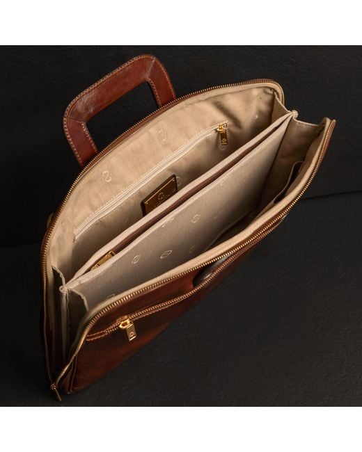 Time Resistance Brown Leather Briefcase Laptop Bag for men